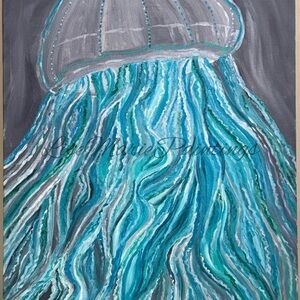 Oceanic Jellyfish Art in Blue and Gray
